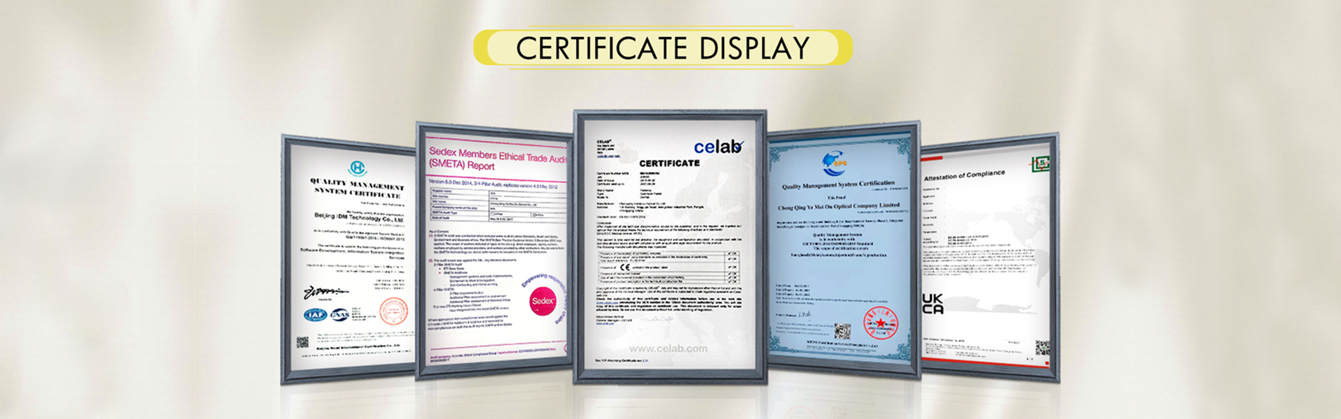 UK CA, CE certificate, Sedex, ISO9001,YMO eyewear's products are qualified and assured by international quality standard. 